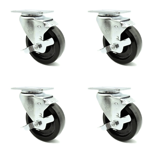 4 Inch Phenolic Wheel Swivel Top Plate Caster Set with Brake